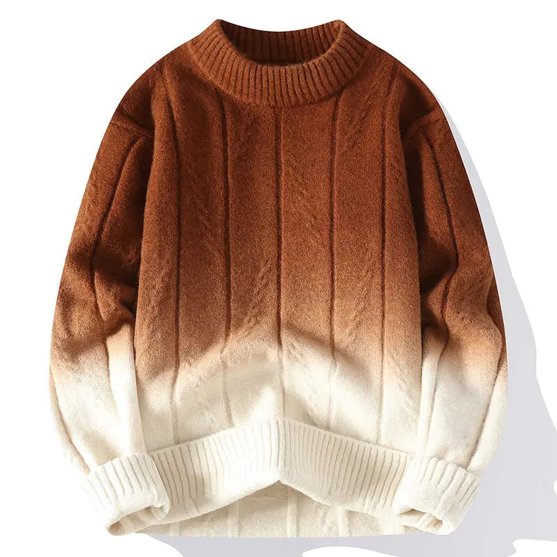 Plush Timeless Men's Gradient Knit Sweater - Crewneck Wool