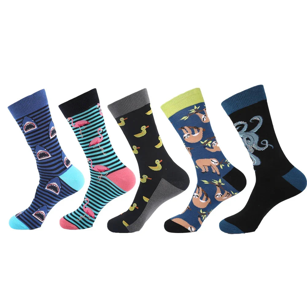 Crew Men's Socks Combed Cotton 5-Pack Harajuku Pattern Casual Socks Fall 2025 Breathable Antibacterial Comfort Gift
