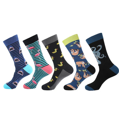 Crew Men's Socks Combed Cotton 5-Pack Harajuku Pattern Casual Socks Fall 2025 Breathable Antibacterial Comfort Gift
