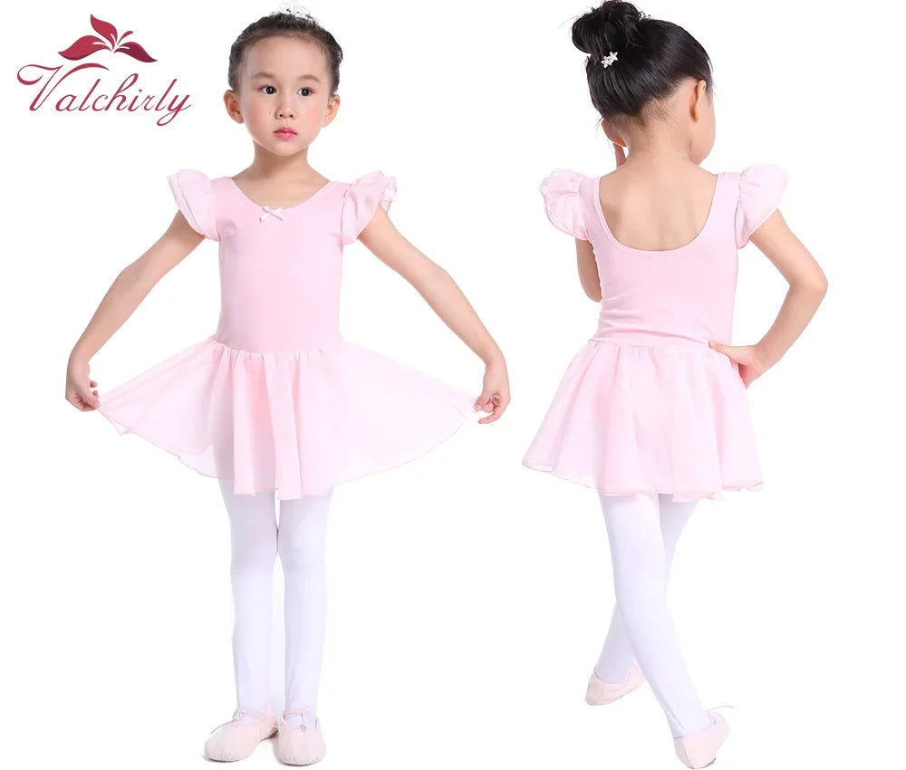 Plush girls ballet leotard with tutu - chiffon skirt, stretch fabric, for dance class