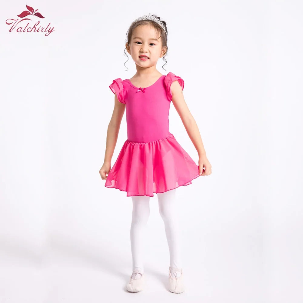 Plush girls ballet leotard with tutu - chiffon skirt, stretch fabric, for dance class