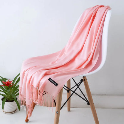 Cozy Warm Women Scarf - Long Fringe, Cashmere, Winter