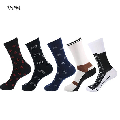 Crew Men's Socks Combed Cotton 5-Pack Harajuku Pattern Casual Socks Fall 2025 Breathable Antibacterial Comfort Gift