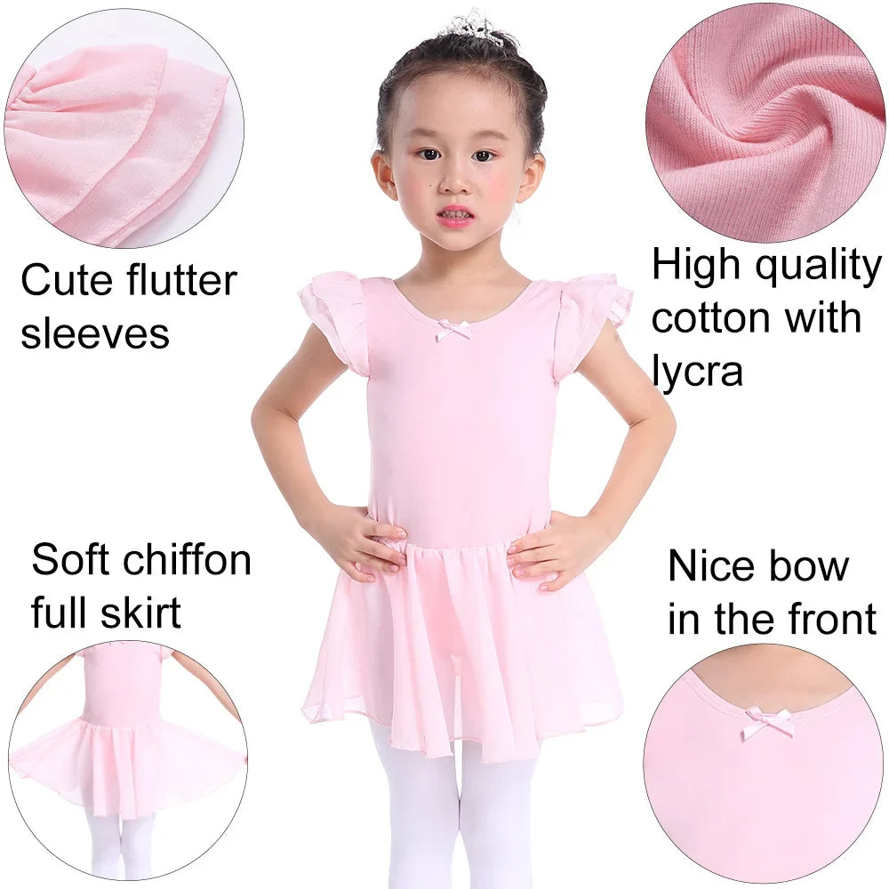 Plush girls ballet leotard with tutu - chiffon skirt, stretch fabric, for dance class