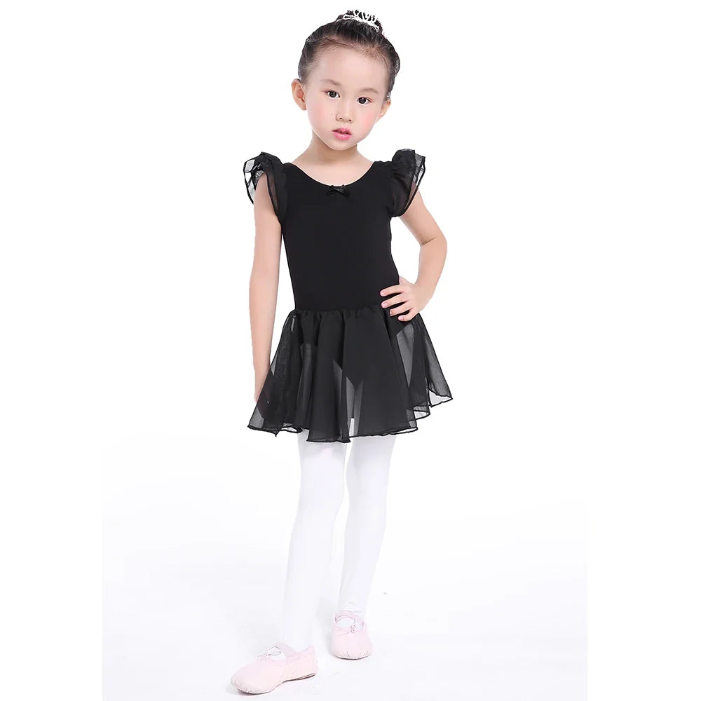 Plush girls ballet leotard with tutu - chiffon skirt, stretch fabric, for dance class