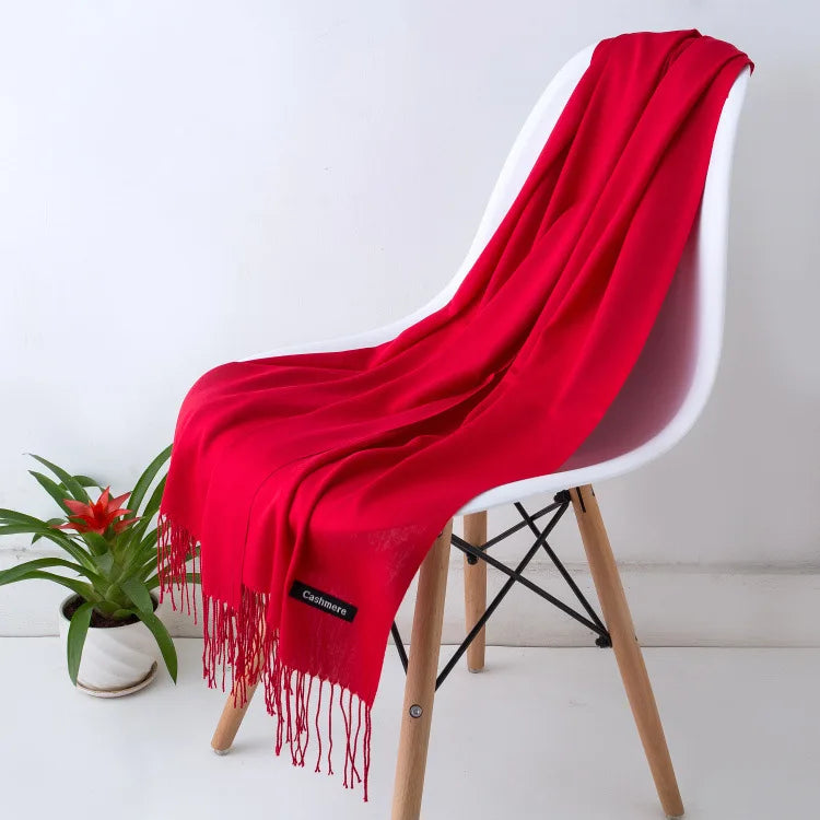 Cozy Warm Women Scarf - Long Fringe, Cashmere, Winter