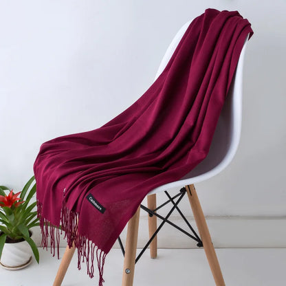 Cozy Warm Women Scarf - Long Fringe, Cashmere, Winter