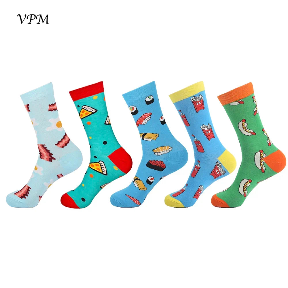 Crew Men's Socks Combed Cotton 5-Pack Harajuku Pattern Casual Socks Fall 2025 Breathable Antibacterial Comfort Gift