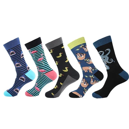 Crew Men's Socks Combed Cotton 5-Pack Harajuku Pattern Casual Socks Fall 2025 Breathable Antibacterial Comfort Gift