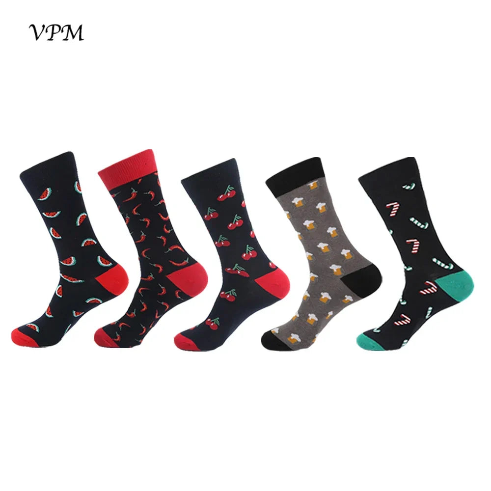 Crew Men's Socks Combed Cotton 5-Pack Harajuku Pattern Casual Socks Fall 2025 Breathable Antibacterial Comfort Gift