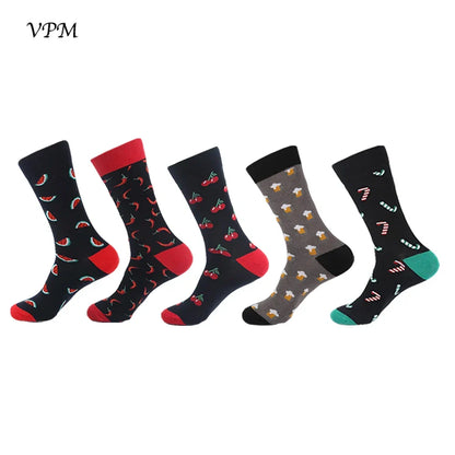 Crew Men's Socks Combed Cotton 5-Pack Harajuku Pattern Casual Socks Fall 2025 Breathable Antibacterial Comfort Gift