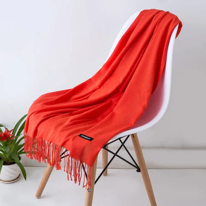 Cozy Warm Women Scarf - Long Fringe, Cashmere, Winter