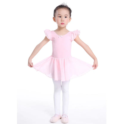 Plush girls ballet leotard with tutu - chiffon skirt, stretch fabric, for dance class