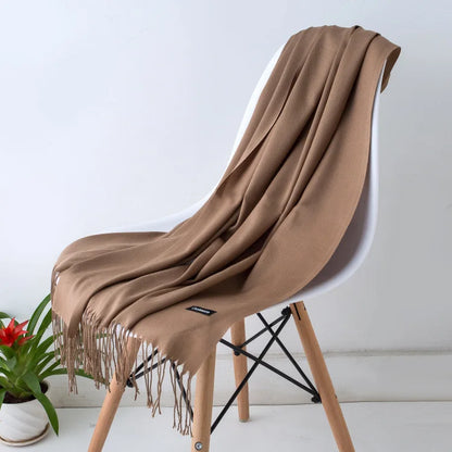 Cozy Warm Women Scarf - Long Fringe, Cashmere, Winter