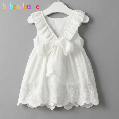 Plush Girls Dress - A-line, Sleeveless, Bow-Front Detail, Cotton-Polyester, Casual Summer Wear
