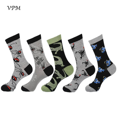 Crew Men's Socks Combed Cotton 5-Pack Harajuku Pattern Casual Socks Fall 2025 Breathable Antibacterial Comfort Gift