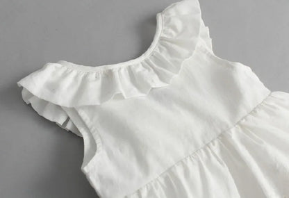 Plush Girls Dress - A-line, Sleeveless, Bow-Front Detail, Cotton-Polyester, Casual Summer Wear