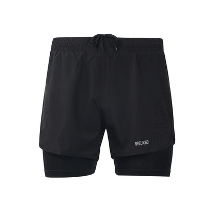 men's Stretchy 2-in-1 running shorts - longer liner, polyester blend, for jogging and gym