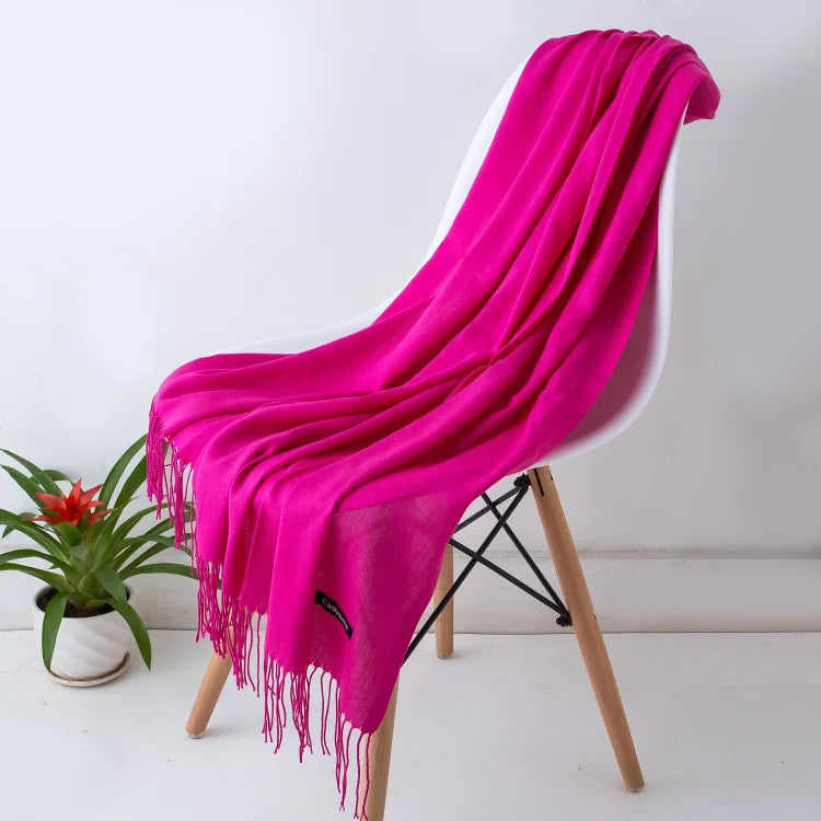 Cozy Warm Women Scarf - Long Fringe, Cashmere, Winter