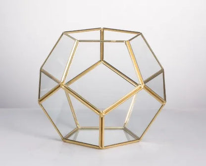 Glass Terrarium Gold Patterned Planter Contemporary Desktop Plant Display Fall 2025, Succulent Bonsai Gift