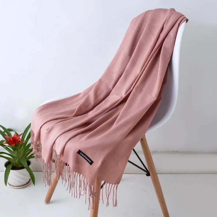 Cozy Warm Women Scarf - Long Fringe, Cashmere, Winter