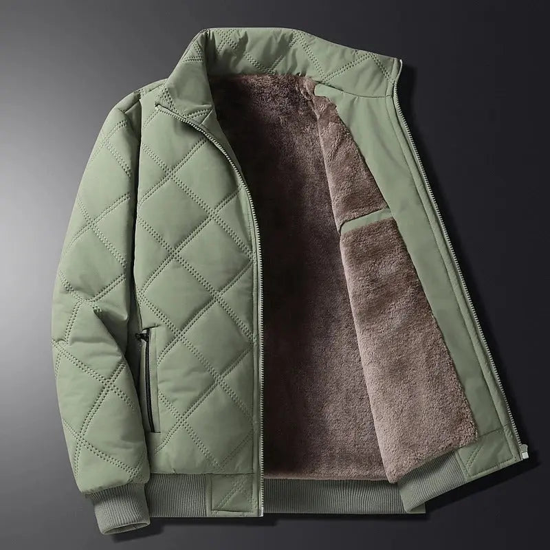 Men’s Windproof Jacket - Quilted Bomber Fleece Lined Hiking