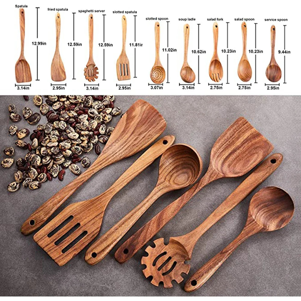 Eco-Friendly Cooking Spoons Non-Stick Safe 2026 – Organic Teak Wooden Kitchen Utensil Kit