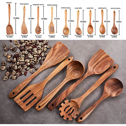 Eco-Friendly Cooking Spoons Non-Stick Safe 2026 – Organic Teak Wooden Kitchen Utensil Kit