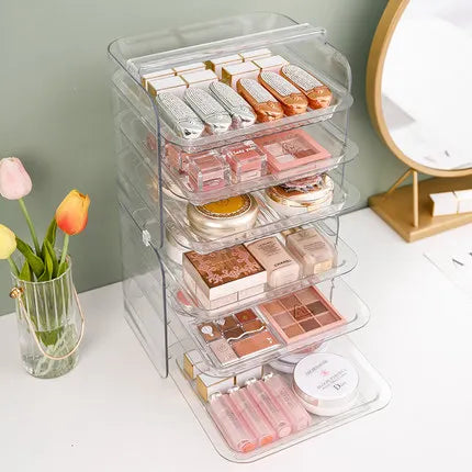 3 Layers Cosmetic Storage Box - Dustproof Makeup Organizer for Jewelry, Skin Maintenance, Desktop