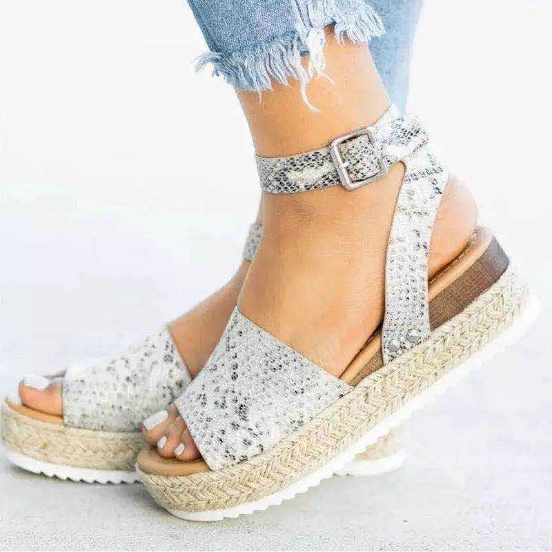 Variant image for Women's Faux Suede Platform Sandals with Adjustable Ankle Straps, Open Toe, 2 Espadrille Height-49
