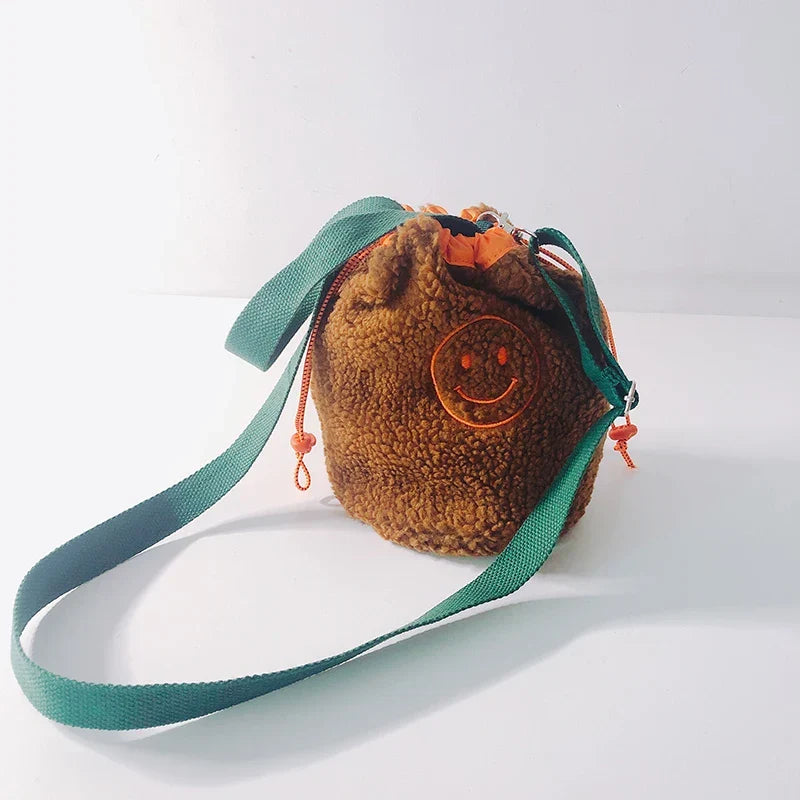 Shoulder Kids Bag Polar Fleece Drawstring Organizer Korean Hanging Storage Pouch Back to School Fall 2025 Space Saving