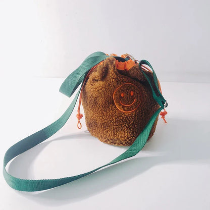 Shoulder Kids Bag Polar Fleece Drawstring Organizer Korean Hanging Storage Pouch Back to School Fall 2025 Space Saving