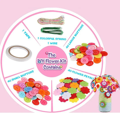 & Button Felt Flower Bouquet Craft Kit - DIY Vase Art Project for Kids, Creative Activity Gift for Boys & Girls