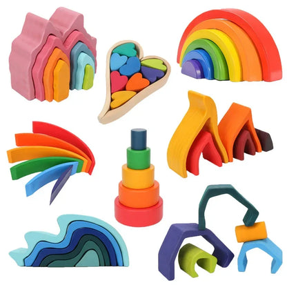 Rainbow Wooden Blocks Montessori Stacking Toys Wood Building Blocks Back to School 2025 Educational STEM Gift