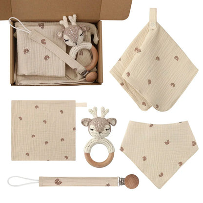 Teething Toy Wooden Ring Rattle Kit With Cotton Gauze Mobile Gym Newborn Gift Fall 2025 Soothing