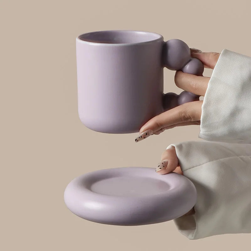 Ceramic Coffee Mug Lavender Porcelain Cup With Tray Scandinavian Handmade Household Decor Fall 2025 Gift
