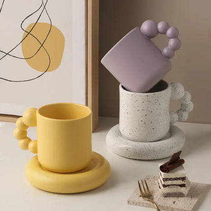 Ceramic Coffee Mug Lavender Porcelain Cup With Tray Scandinavian Handmade Household Decor Fall 2025 Gift
