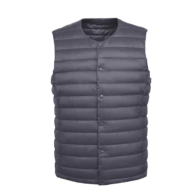 Light Men's Down Vest - Short Quilted, Nylon Layering