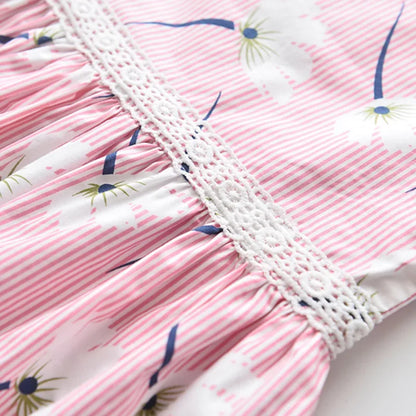 Floral Butterfly Print, Knee-Length, Sleeveless, Sash Waist, Casual Wear – Light and Flattering Girls' Dress