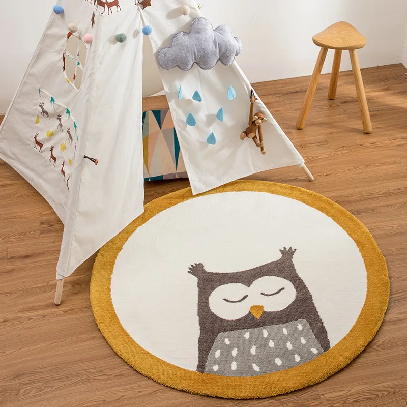 Kids Play Mat Thickened Round Cartoon Owl Panda Scandinavian Rug Back To School 2025 Cushioned Crawling Mat