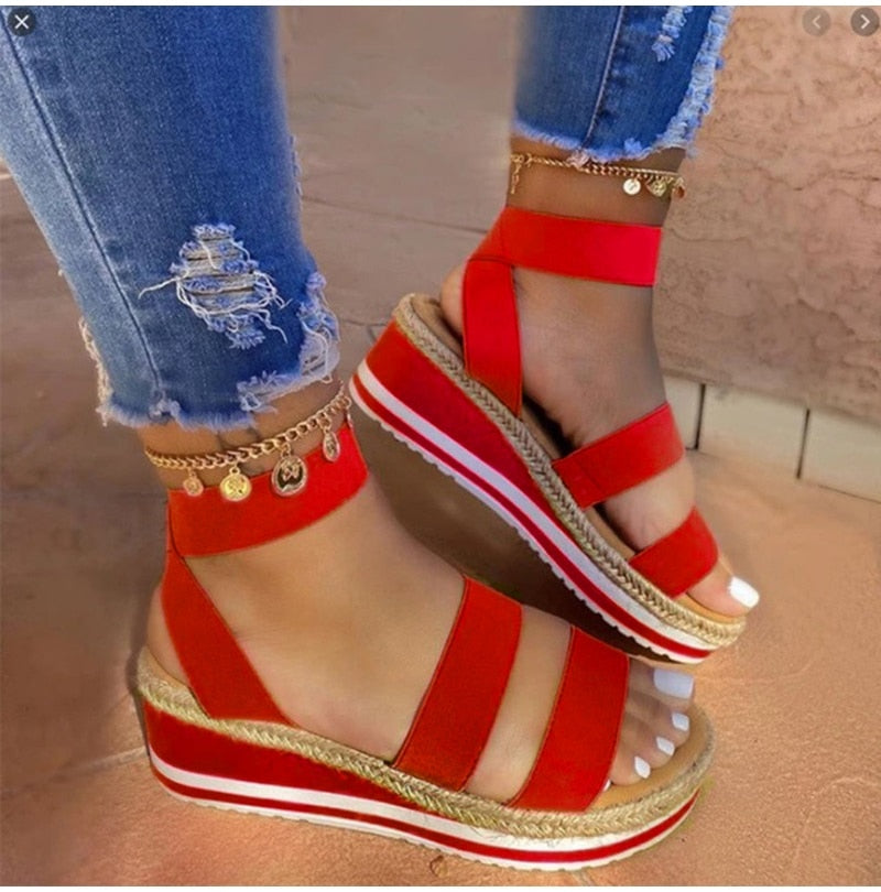 Women's Strap Cross Wedge Sandals, Breathable Lightweight Summer Footwear with Round Cup Shape, Non-Slip TPR Sole-3