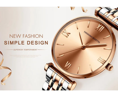 women's Timeless rose gold quartz wristwatch - stainless steel water-resistant minimalist round dial