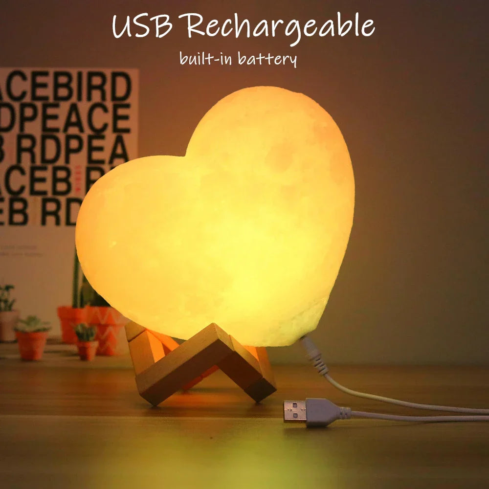 3D Moon Lamp Heart Shape Night Light USB Battery-Powered Remote Controlled Romantic Decor Fall 2025 Gift