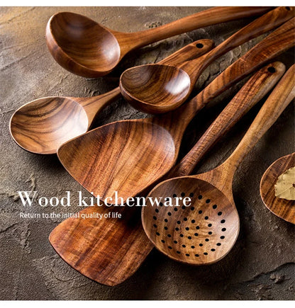 Eco-Friendly Cooking Spoons Non-Stick Safe 2026 – Organic Teak Wooden Kitchen Utensil Kit