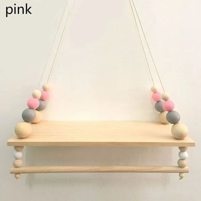 Wooden Wall Shelf With Clothes Rack Scandinavian Hanging Shelf Kids Room Fall 2025 Rope Storage Organizer