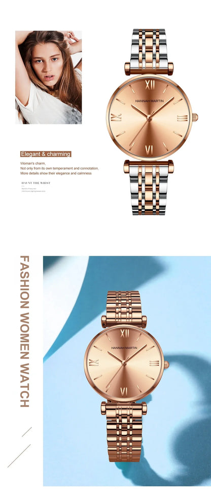 women's Timeless rose gold quartz wristwatch - stainless steel water-resistant minimalist round dial