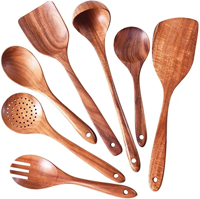 Eco-Friendly Cooking Spoons Non-Stick Safe 2026 – Organic Teak Wooden Kitchen Utensil Kit