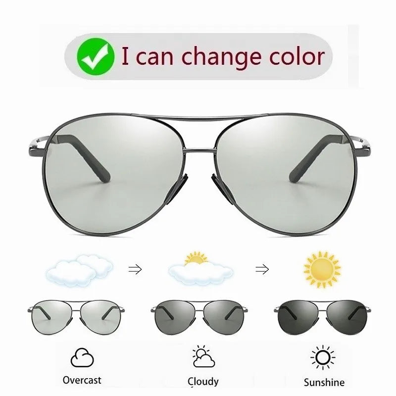 Metal Aviation Frame Color Changing Sunglasses for Men, Pilot Day Night Vision Driving