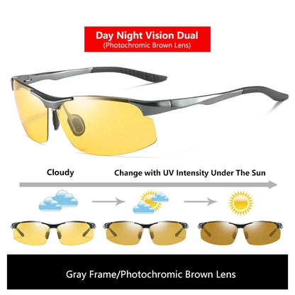 Sunglasses Photochromic Polarized UV400 Rimless Driving Glasses, Day Night Vision, Light Frame VT2173