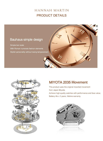 women's Timeless rose gold quartz wristwatch - stainless steel water-resistant minimalist round dial